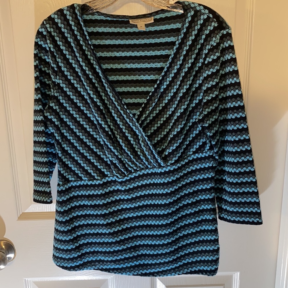 Dana Buchman Women’s Blue 3/4 Sleeve V‎ Neck Shirt Top Blouse Sz Medium